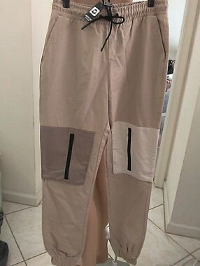 NWT AMERICAN STITCH NORDSTROM Beige Utility Jogger Pants W/Patch ZIP Pkts. Sz 16